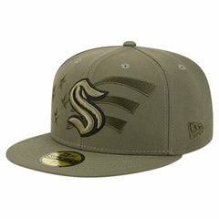 Seattle Kraken New Era Military Appreciation Flag 59FIFTY Fitted Hat Olive