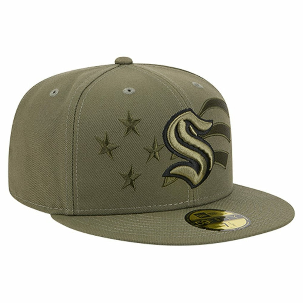 Seattle Kraken New Era Military Appreciation Flag 59FIFTY Fitted Hat Olive