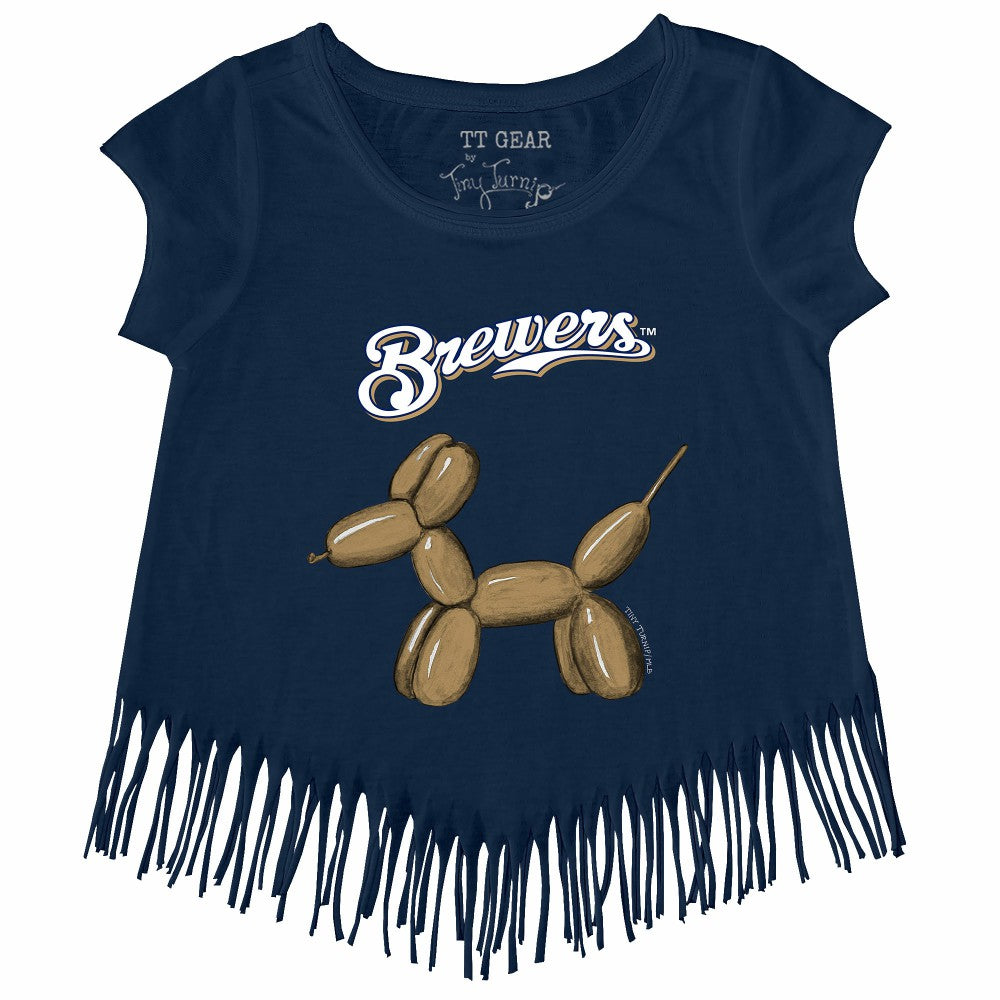 Milwaukee Brewers Tiny Turnip Girls Youth Balloon Dog Fringe T-Shirt for sale