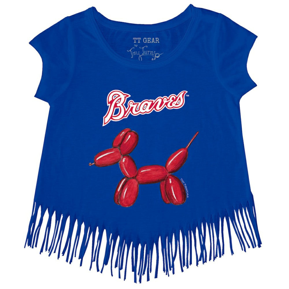 Atlanta Braves Tiny Turnip Girls Youth Balloon Dog Fringe T-Shirt On Sale