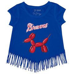 Atlanta Braves Tiny Turnip Girls Youth Balloon Dog Fringe T-Shirt On Sale