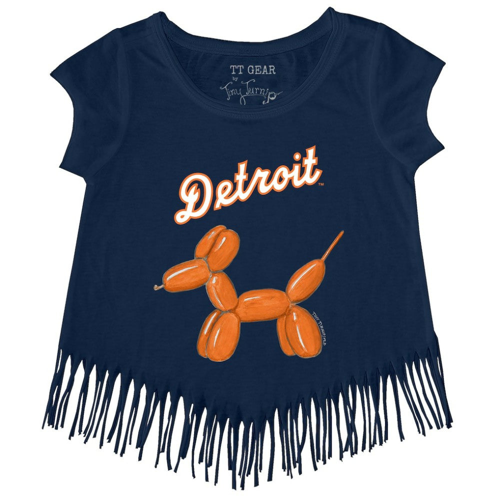 Detroit Tigers Tiny Turnip Girls Youth Balloon Dog Fringe T-Shirt On Sale