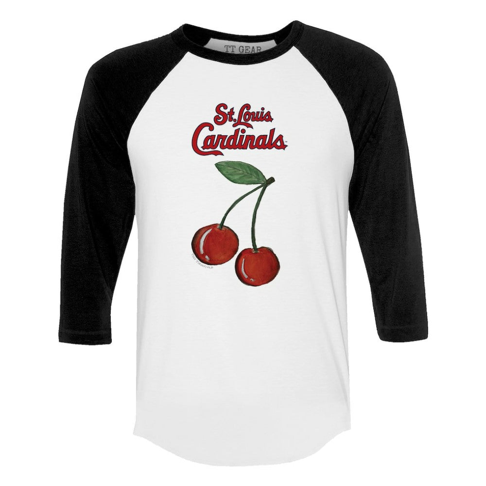 St. Louis Cardinals Tiny Turnip Women's Cherries 3/4-Sleeve Raglan Baseball T-Shirt Lifestyle