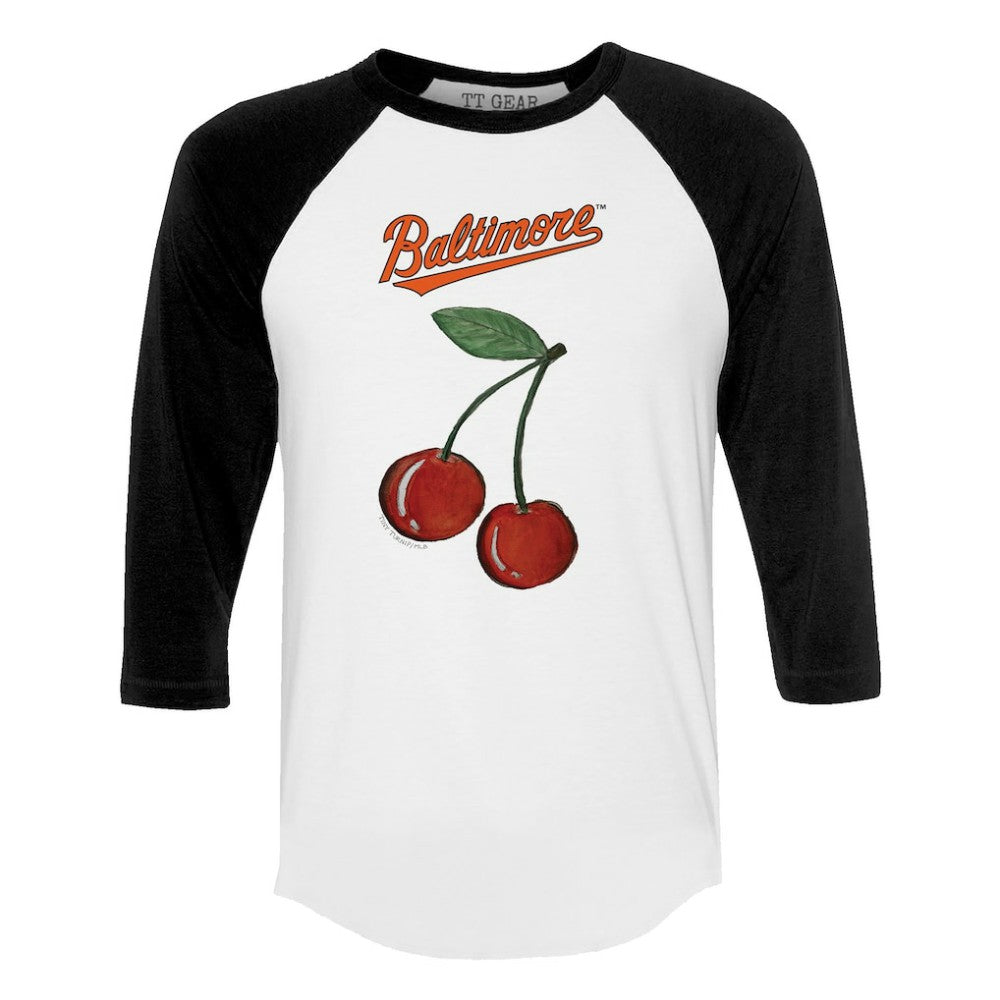 Baltimore Orioles Tiny Turnip Women's Cherries 3/4-Sleeve Raglan Baseball T-Shirt Near Me