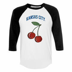 Kansas City Royals Tiny Turnip Women's Cherries 3/4-Sleeve Raglan Baseball T-Shirt On Sale
