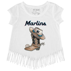 Miami Marlins Tiny Turnip Girls Youth Cowboy Boot Fringe T-Shirt On Sale