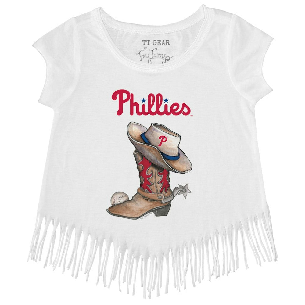 Philadelphia Phillies Tiny Turnip Girls Youth Cowboy Boot Fringe T-Shirt Clearance