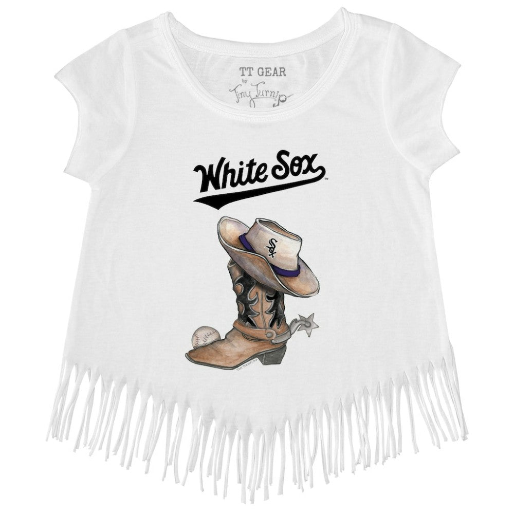 Chicago White Sox Tiny Turnip Girls Youth Cowboy Boot Fringe T-Shirt Lifestyle