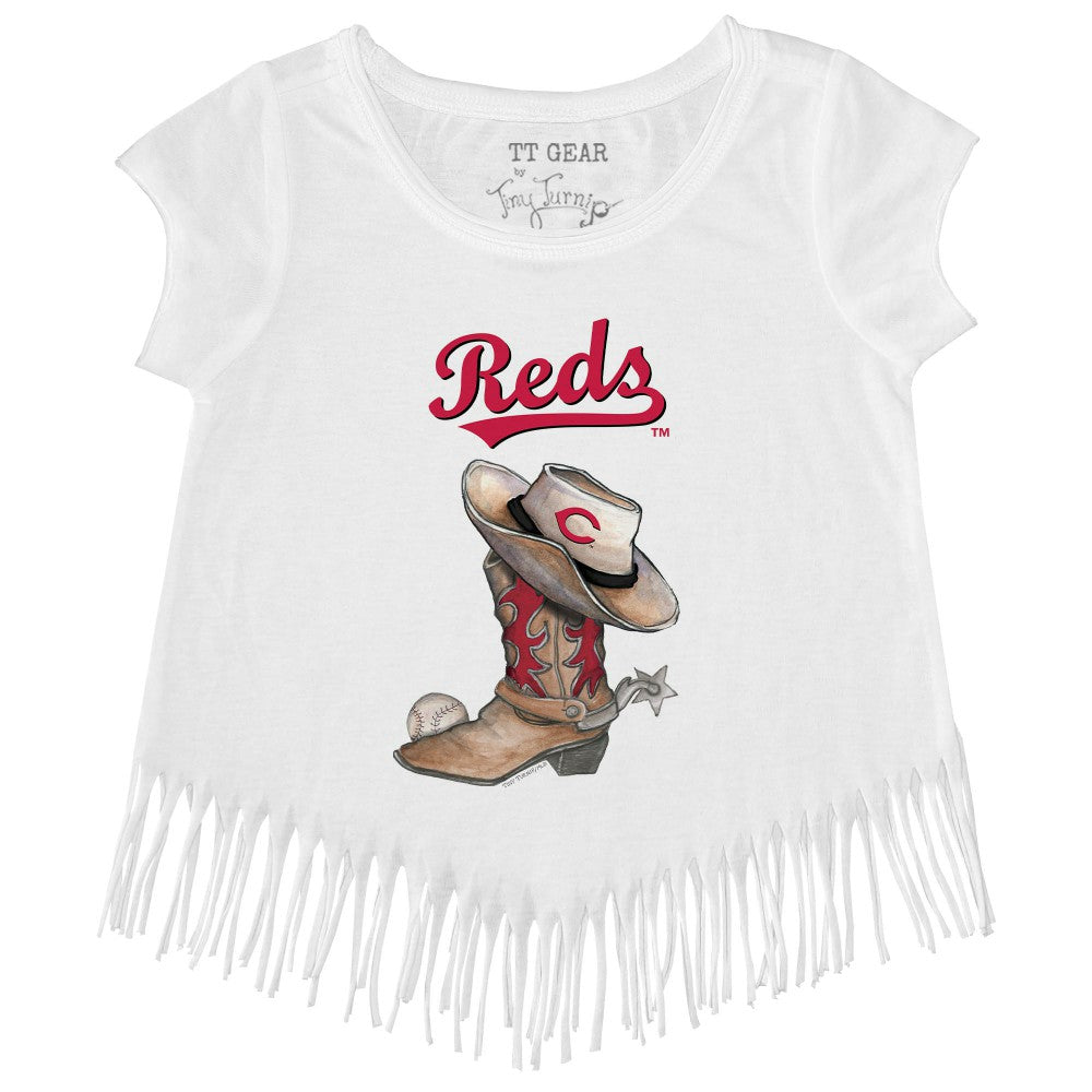 Cincinnati Reds Tiny Turnip Girls Youth Cowboy Boot Fringe T-Shirt discount