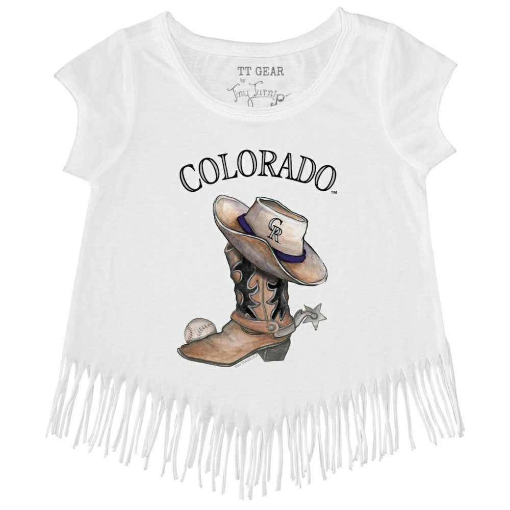 Colorado Rockies Tiny Turnip Girls Youth Cowboy Boot Fringe T-Shirt discount