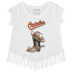 Baltimore Orioles Tiny Turnip Girls Youth Cowboy Boot Fringe T-Shirt Sale