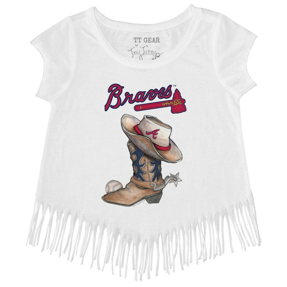 Atlanta Braves Tiny Turnip Girls Youth Cowboy Boot Fringe T-Shirt Sale