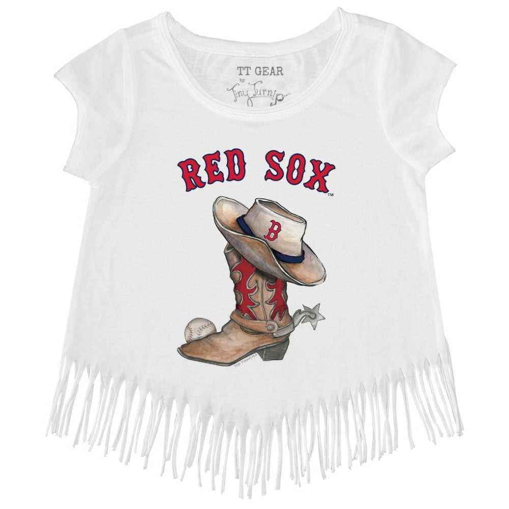 Boston Red Sox Tiny Turnip Girls Youth Cowboy Boot Fringe T-Shirt Lifestyle