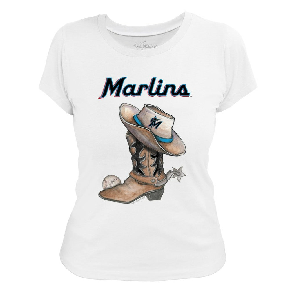 Miami Marlins Tiny Turnip Women's Cowboy Boot T-Shirt On Sale