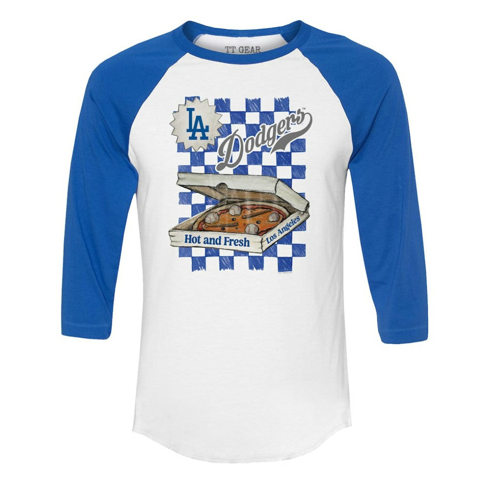 Los Angeles Dodgers Tiny Turnip Women's Pizza 3/4-Sleeve Raglan Baseball T-Shirt Clearance