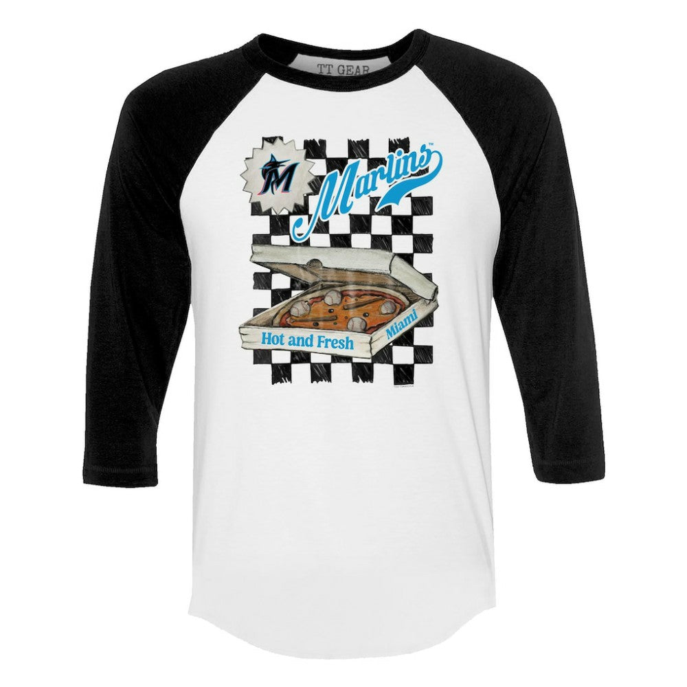 Miami Marlins Tiny Turnip Women's Pizza 3/4-Sleeve Raglan Baseball T-Shirt Clearance