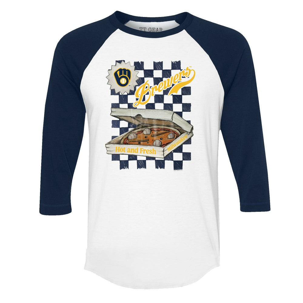 Milwaukee Brewers Tiny Turnip Women's Pizza 3/4-Sleeve Raglan Baseball T-Shirt Lifestyle