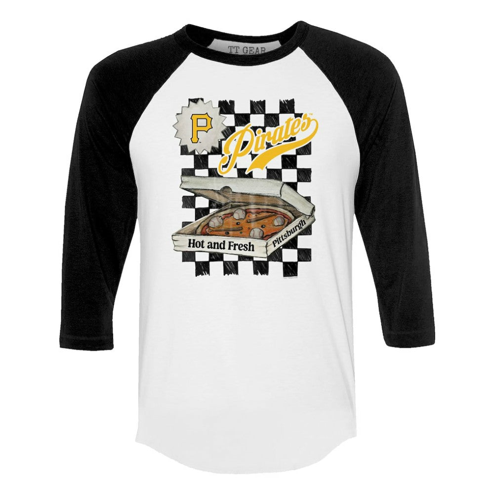 Pittsburgh Pirates Tiny Turnip Women's Pizza 3/4-Sleeve Raglan Baseball T-Shirt Clearance