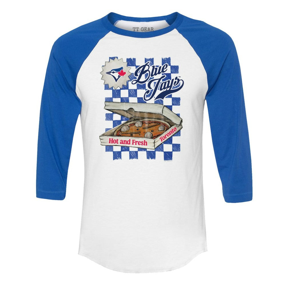 Toronto Blue Jays Tiny Turnip Women's Pizza 3/4-Sleeve Raglan Baseball T-Shirt Lifestyle