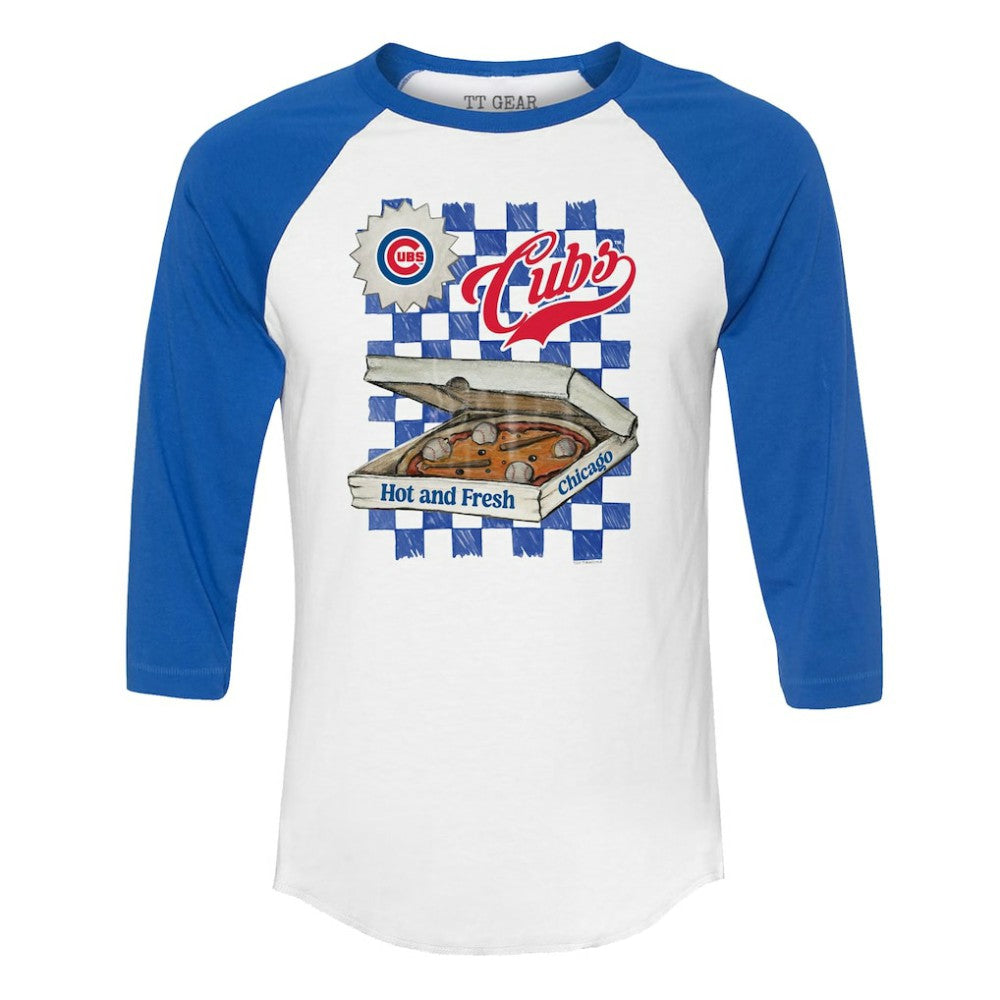Chicago Cubs Tiny Turnip Women's Pizza 3/4-Sleeve Raglan Baseball T-Shirt On Sale