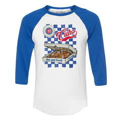 Chicago Cubs Tiny Turnip Women's Pizza 3/4-Sleeve Raglan Baseball T-Shirt On Sale