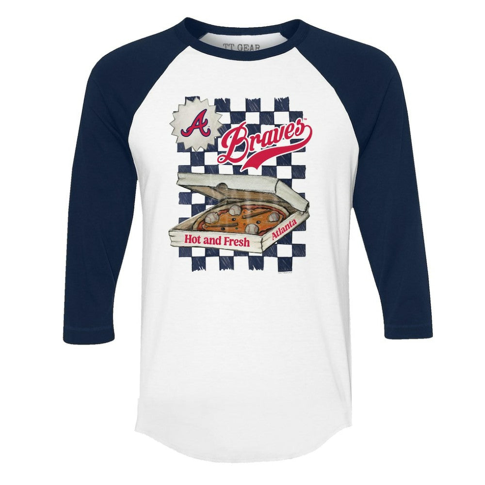Atlanta Braves Tiny Turnip Women's Pizza 3/4-Sleeve Raglan Baseball T-Shirt Clearance