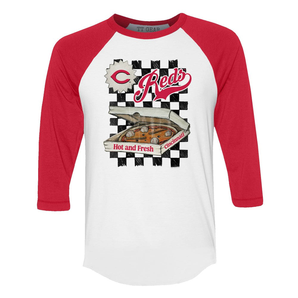 Cincinnati Reds Tiny Turnip Women's Pizza 3/4-Sleeve Raglan Baseball T-Shirt for sale
