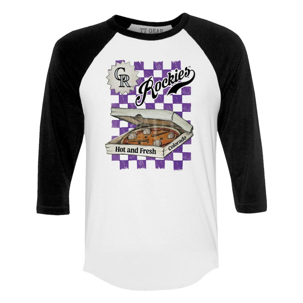 Colorado Rockies Tiny Turnip Women's Pizza 3/4-Sleeve Raglan Baseball T-Shirt Lifestyle