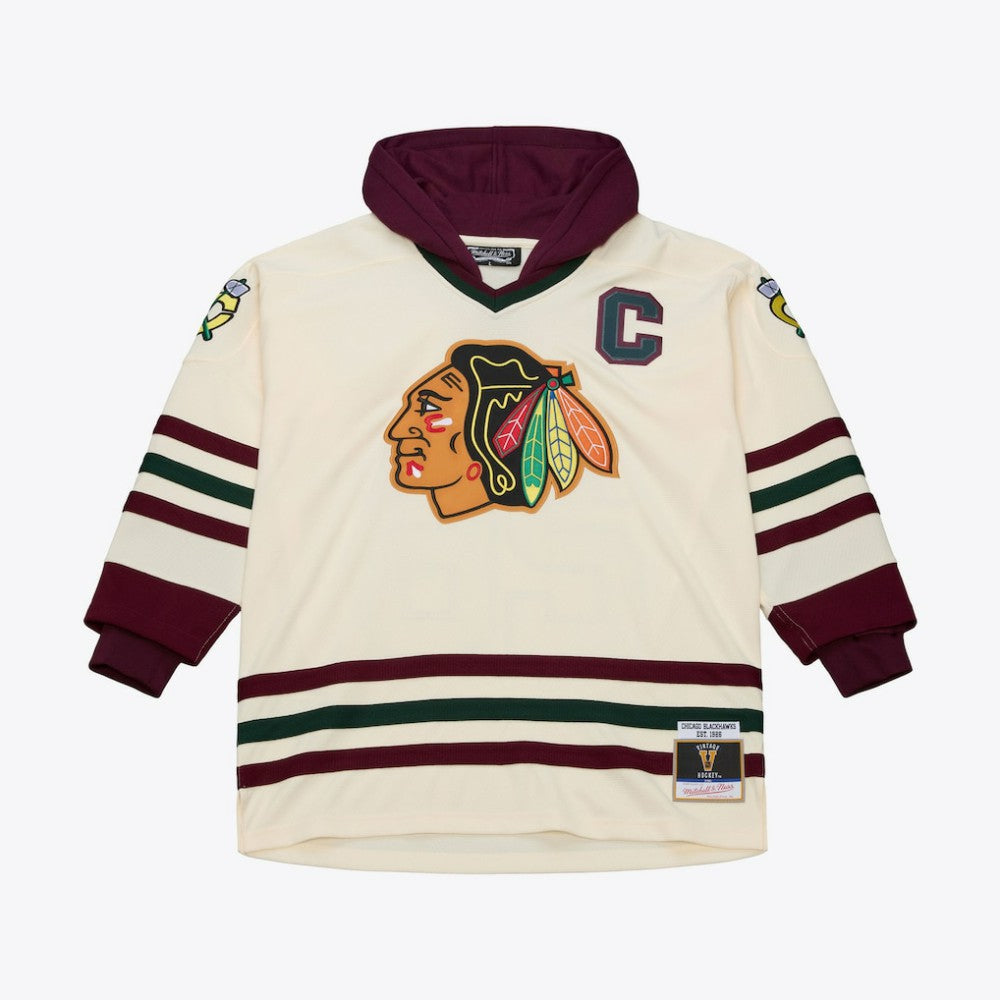 Chicago Blackhawks Mitchell & Ness x Just Don Jersey Hoodie Cream
