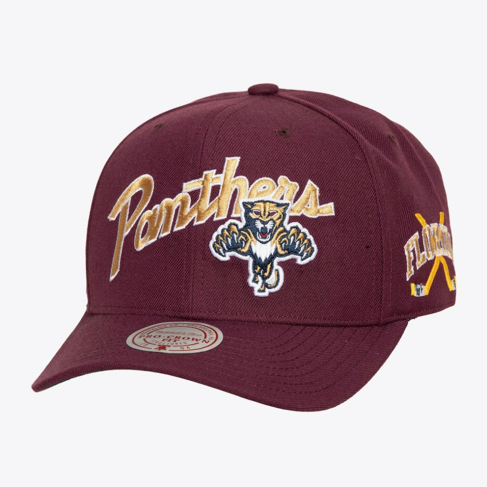 Florida Panthers - Mitchell & Ness x Just Don Wave Script Pro Strapback Hat Maroon
