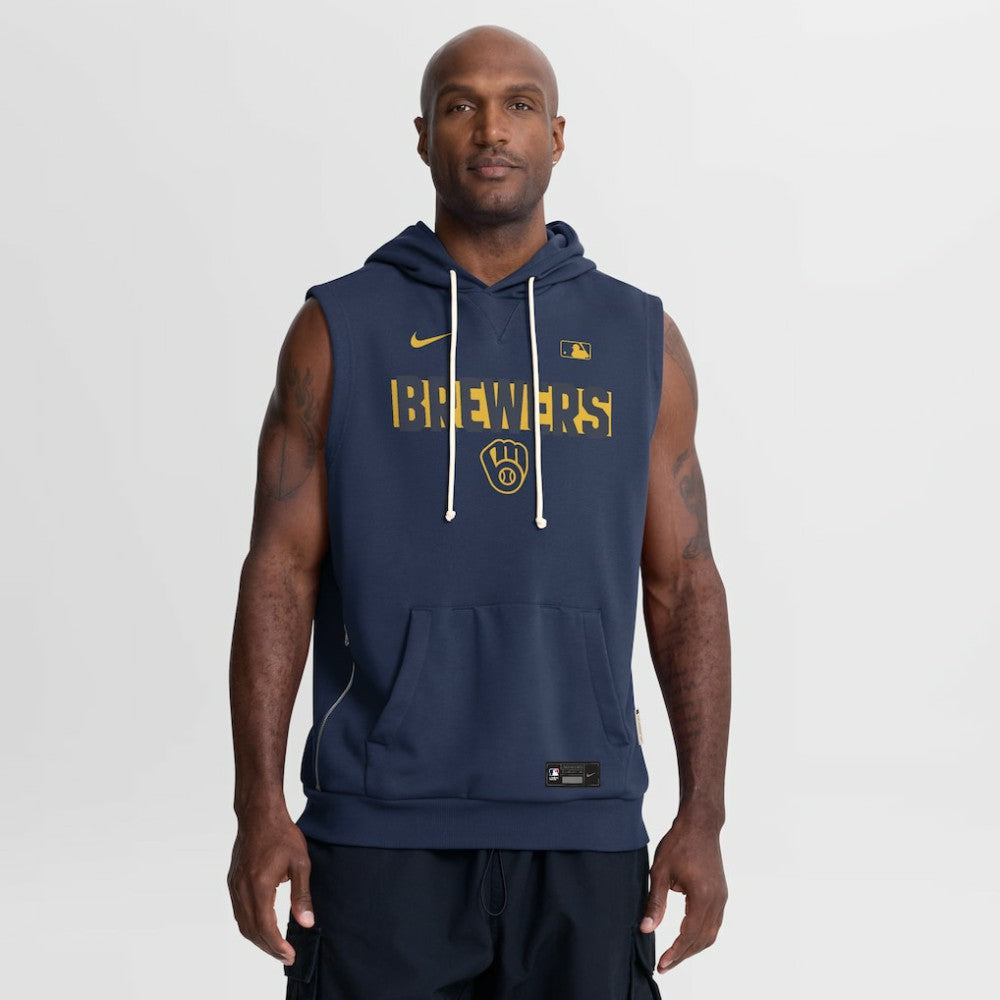 Milwaukee Brewers Nike Authentic Collection Standard Issue Dri-FIT Sleeveless Hoodie Clearance