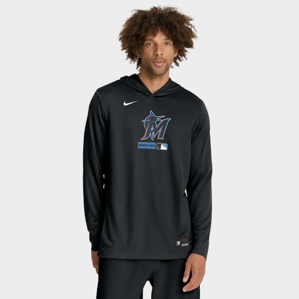 Miami Marlins Nike Authentic Collection Dri-FIT Long Sleeve Hooded T-Shirt Online