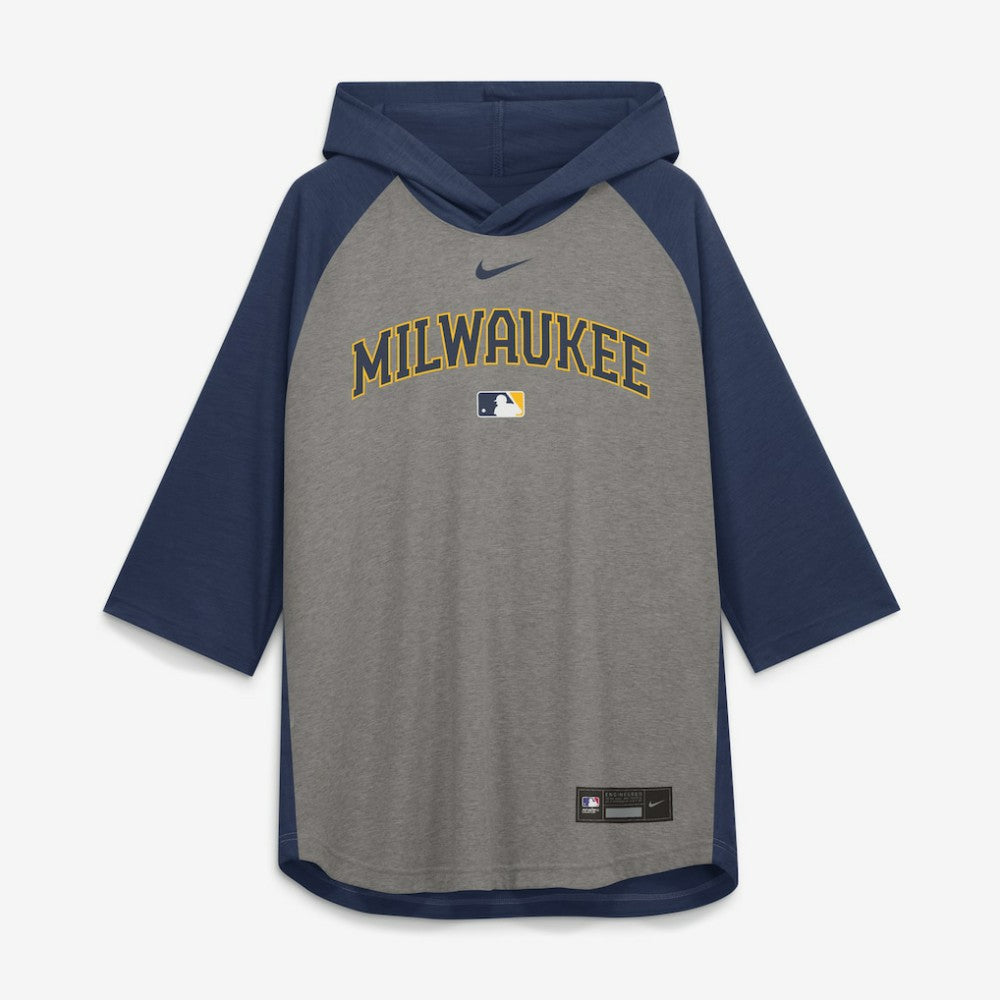 Milwaukee Brewers Nike Authentic Collection Flux Dri-FIT Raglan 3/4-Sleeve Hooded T-Shirt discount