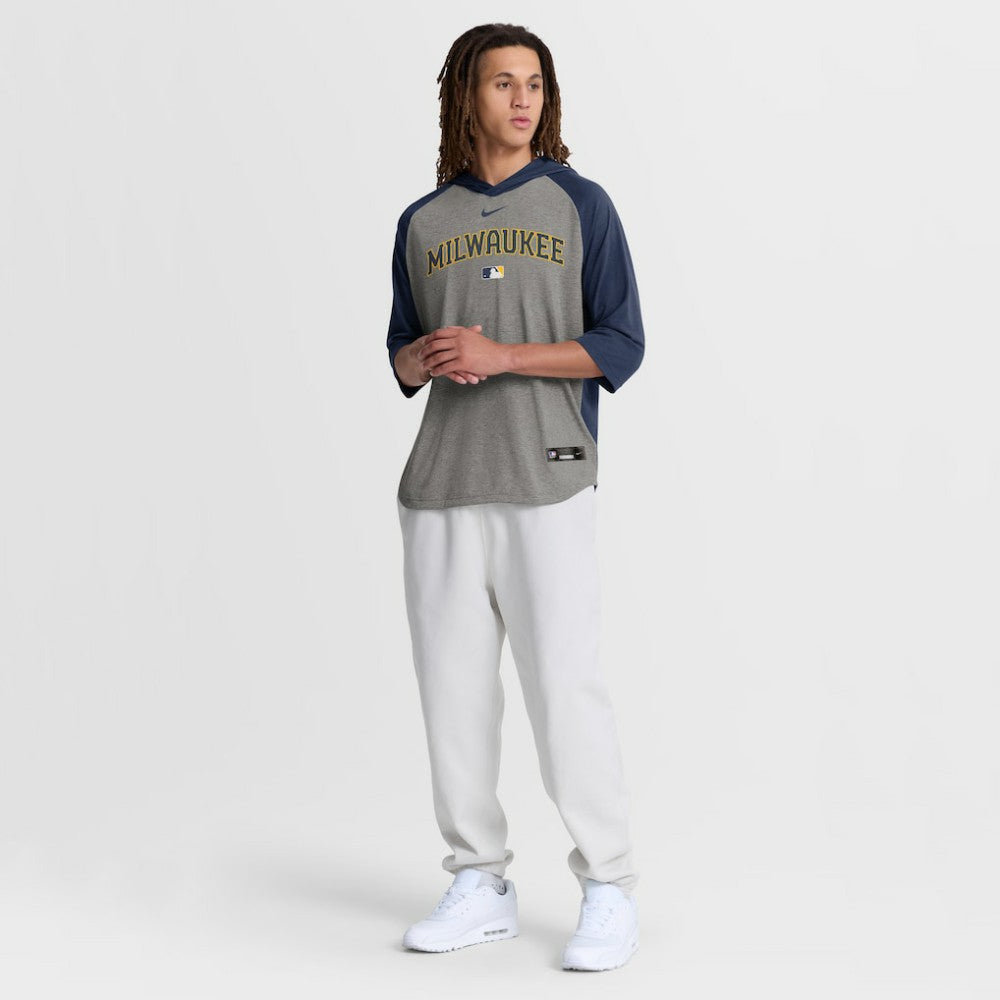 Milwaukee Brewers Nike Authentic Collection Flux Dri-FIT Raglan 3/4-Sleeve Hooded T-Shirt discount