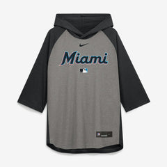 Miami Marlins Nike Authentic Collection Flux Dri-FIT Raglan 3/4-Sleeve Hooded T-Shirt Lifestyle