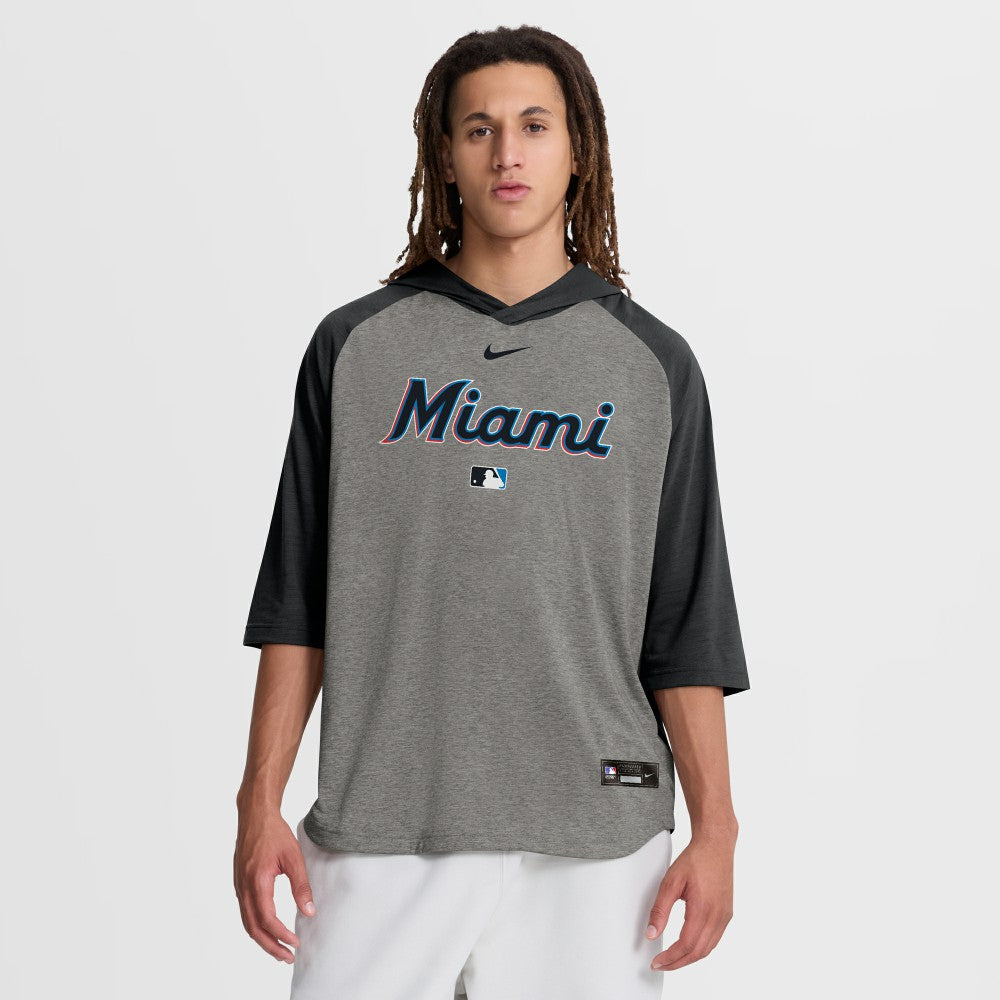 Miami Marlins Nike Authentic Collection Flux Dri-FIT Raglan 3/4-Sleeve Hooded T-Shirt Lifestyle