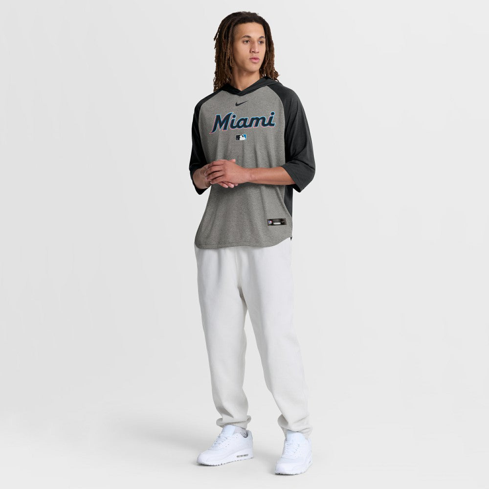 Miami Marlins Nike Authentic Collection Flux Dri-FIT Raglan 3/4-Sleeve Hooded T-Shirt Lifestyle