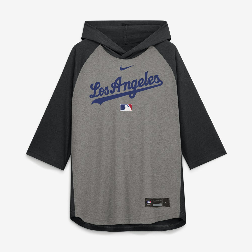 Los Angeles Dodgers Nike Authentic Collection Flux Dri-FIT Raglan 3/4-Sleeve Hooded T-Shirt Clearance