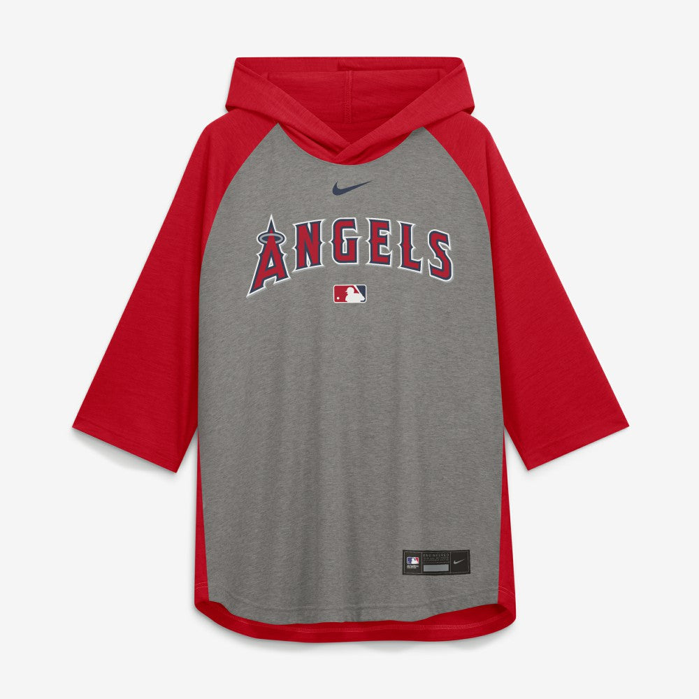 Los Angeles Angels Nike Authentic Collection Flux Dri-FIT Raglan 3/4-Sleeve Hooded T-Shirt Lifestyle