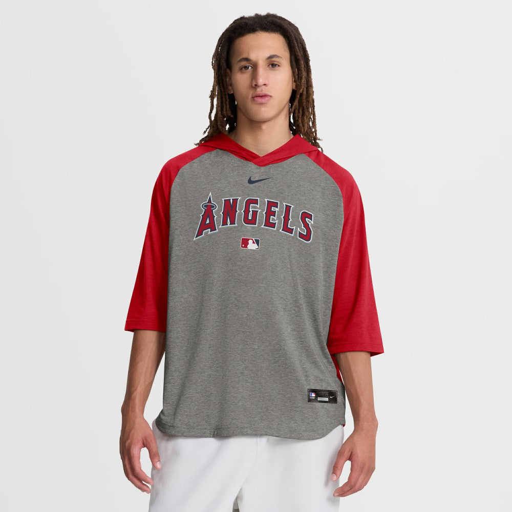 Los Angeles Angels Nike Authentic Collection Flux Dri-FIT Raglan 3/4-Sleeve Hooded T-Shirt Lifestyle
