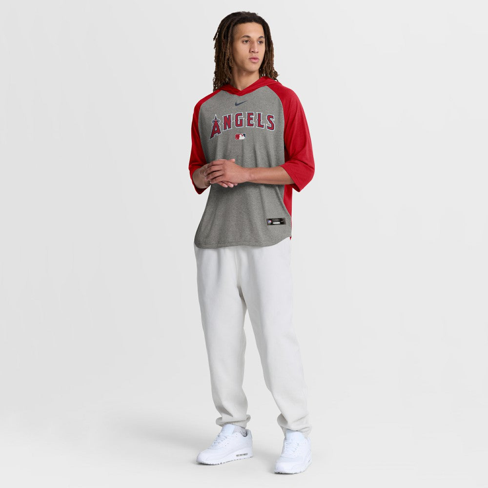 Los Angeles Angels Nike Authentic Collection Flux Dri-FIT Raglan 3/4-Sleeve Hooded T-Shirt Lifestyle
