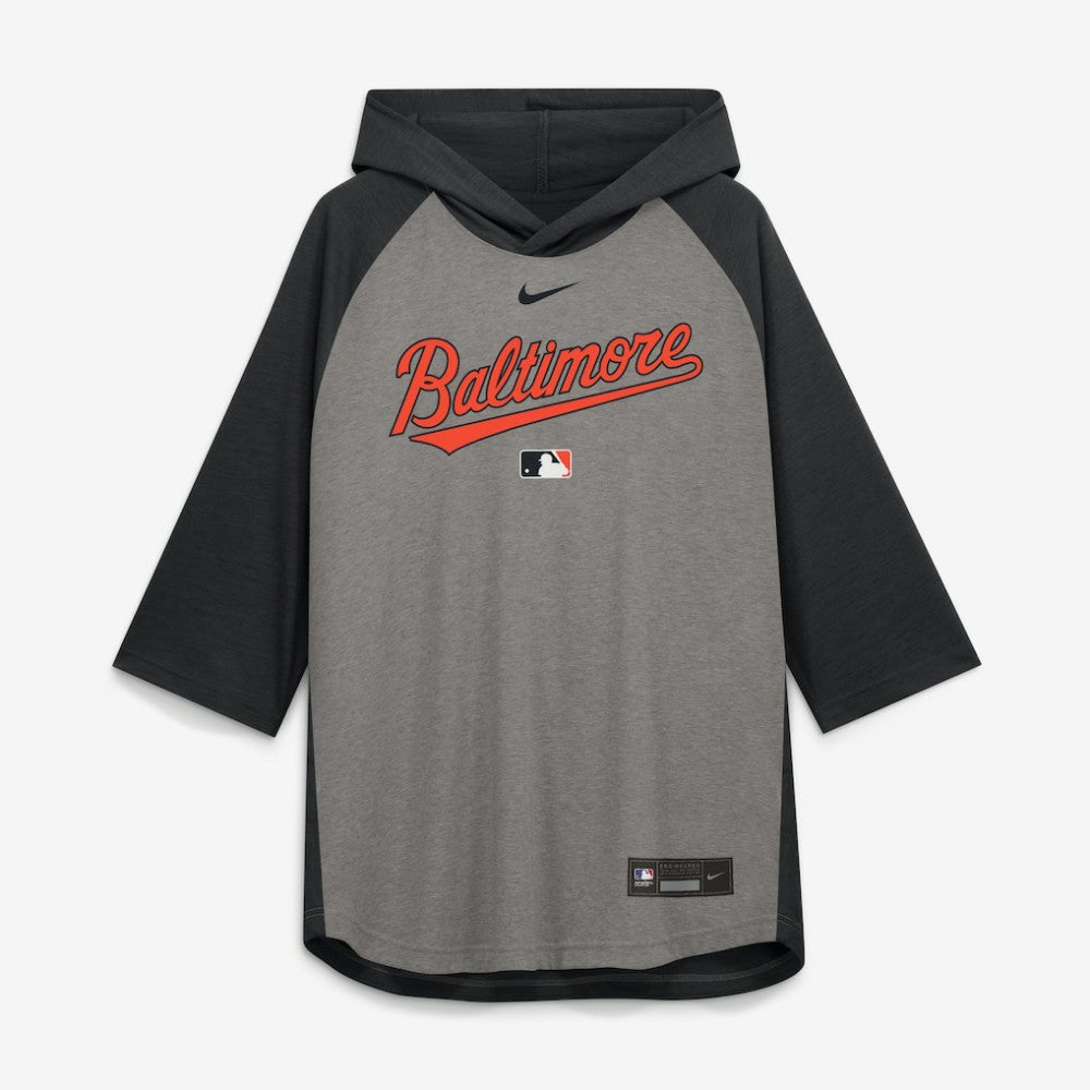Baltimore Orioles Nike Authentic Collection Flux Dri-FIT Raglan 3/4-Sleeve Hooded T-Shirt Lifestyle