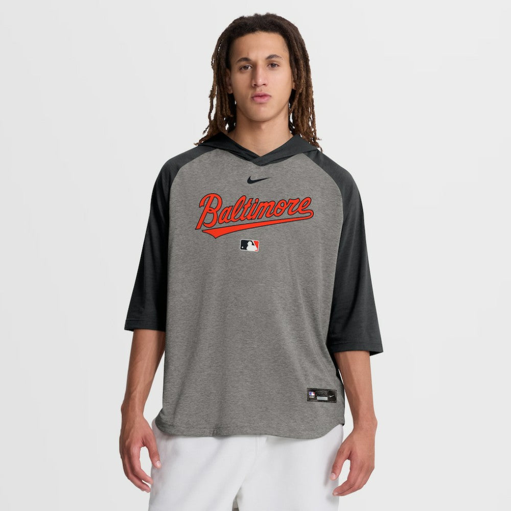 Baltimore Orioles Nike Authentic Collection Flux Dri-FIT Raglan 3/4-Sleeve Hooded T-Shirt Lifestyle