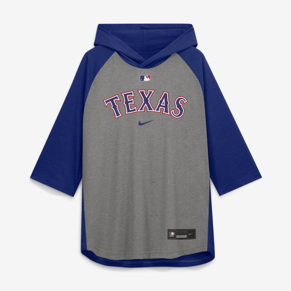 Texas Rangers Nike Authentic Collection Flux Dri-FIT Raglan 3/4-Sleeve Hooded T-Shirt for sale