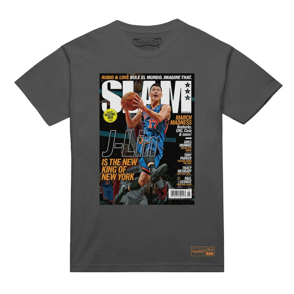 Mitchell & Ness - Jeremy Lin New York Knicks NBA Slam Cover T-Shirt - Gray