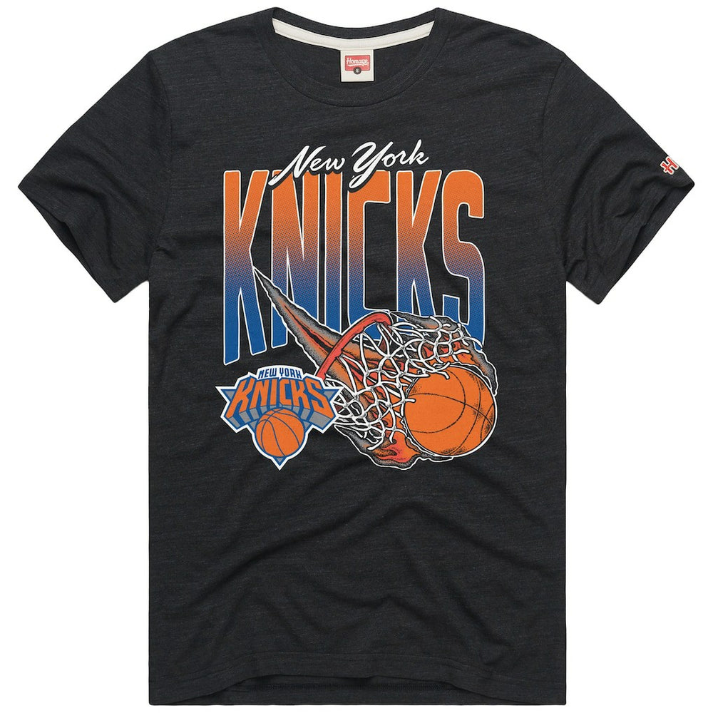 NBA - New York Knicks Homage On Fire Tri-Blend T-Shirt - Charcoal