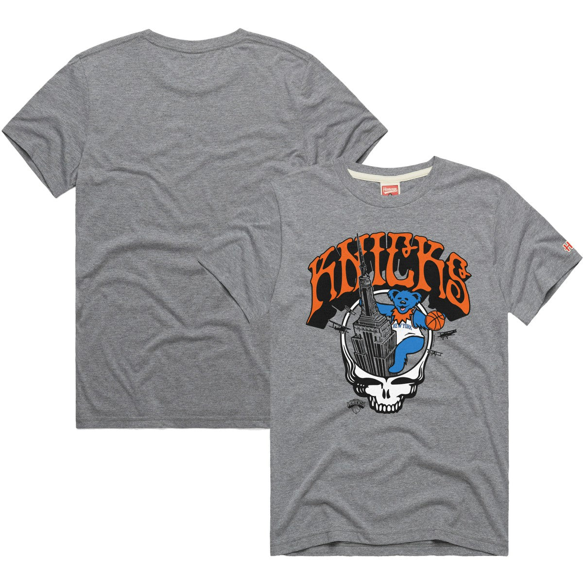 NBA - New York Knicks x Grateful Dead Homage Skull Tri-Blend T-Shirt - Gray