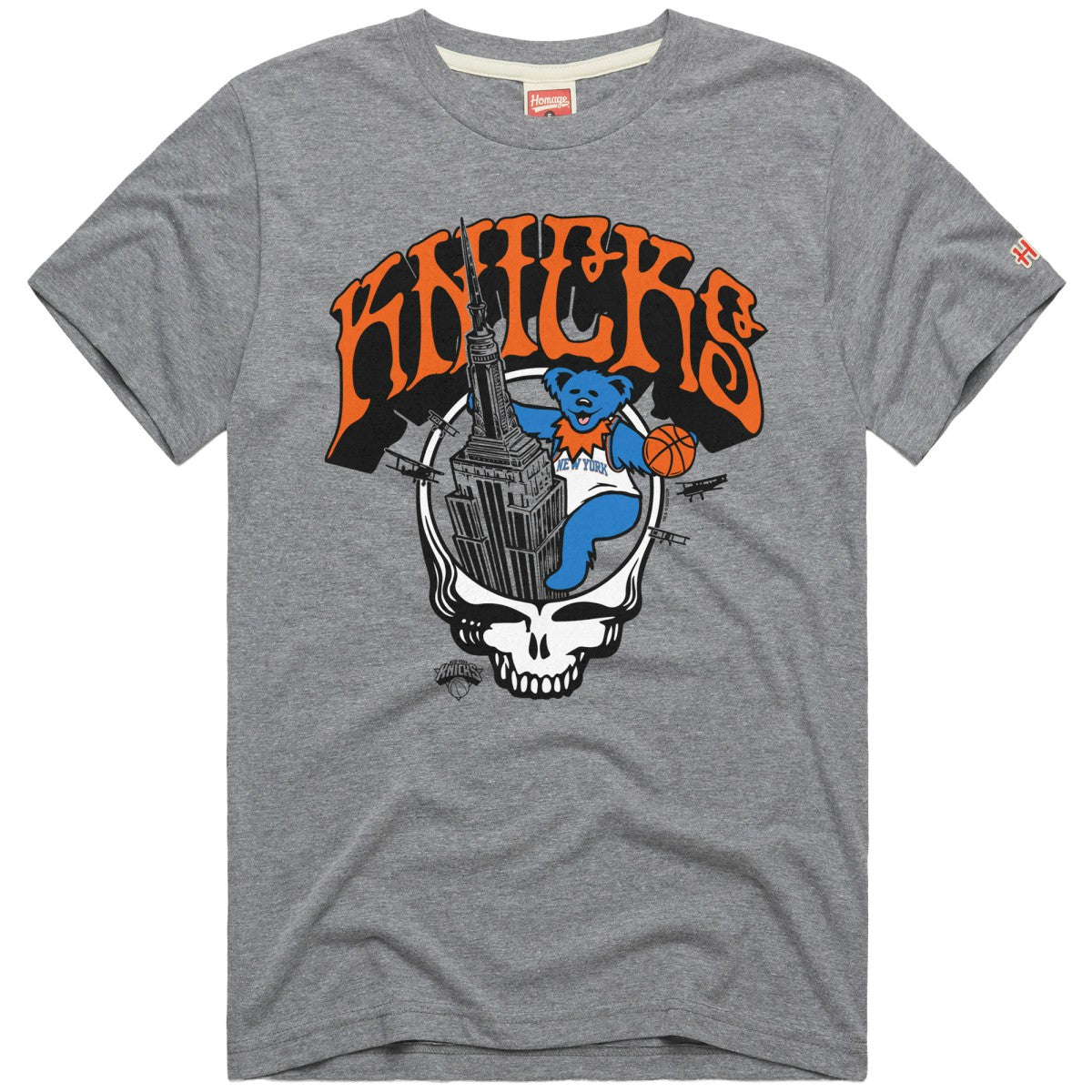 NBA - New York Knicks x Grateful Dead Homage Skull Tri-Blend T-Shirt - Gray