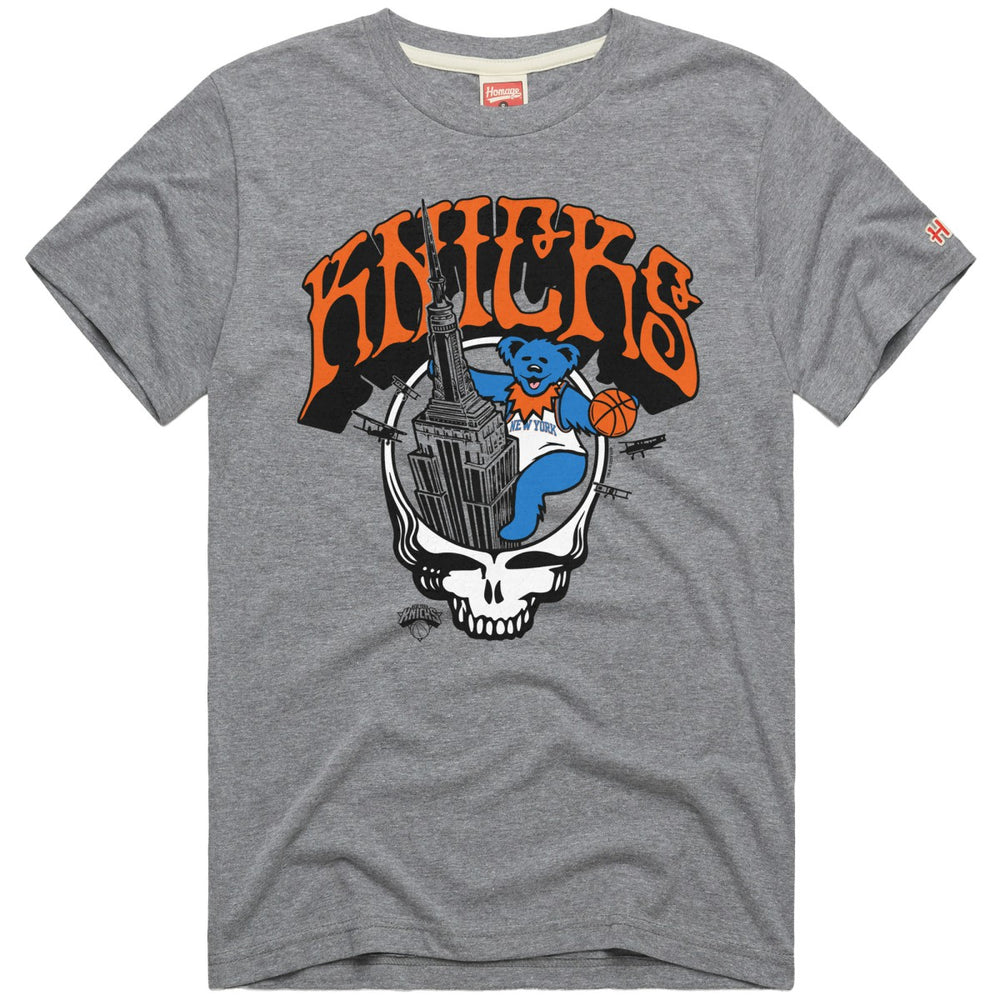 NBA - New York Knicks x Grateful Dead Homage Skull Tri-Blend T-Shirt - Gray
