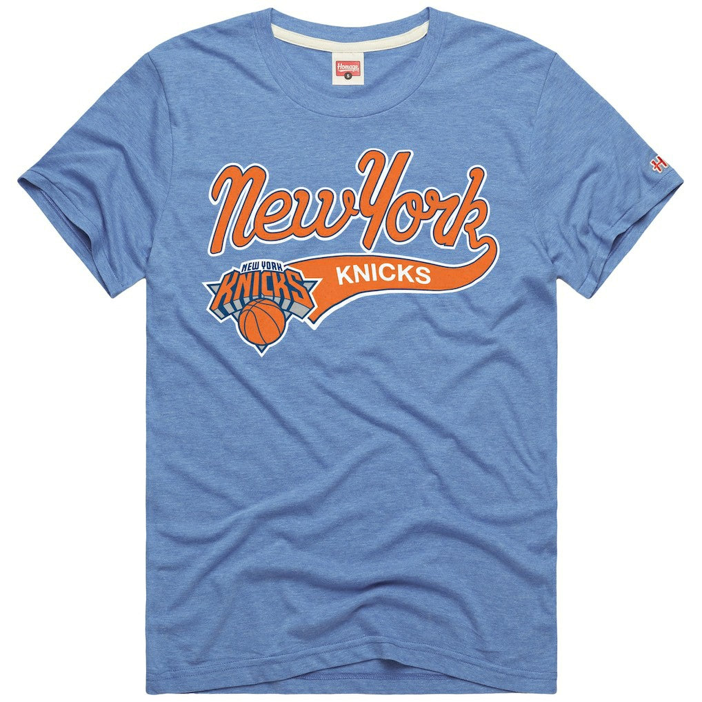 NBA - New York Knicks Homage Script Tri-Blend T-Shirt - Blue